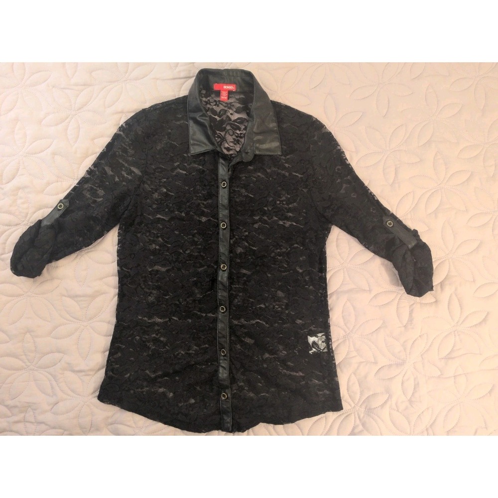 Vintage Bongo Lace Top Women's Long Sleeve Black Size Med Soft Goth
